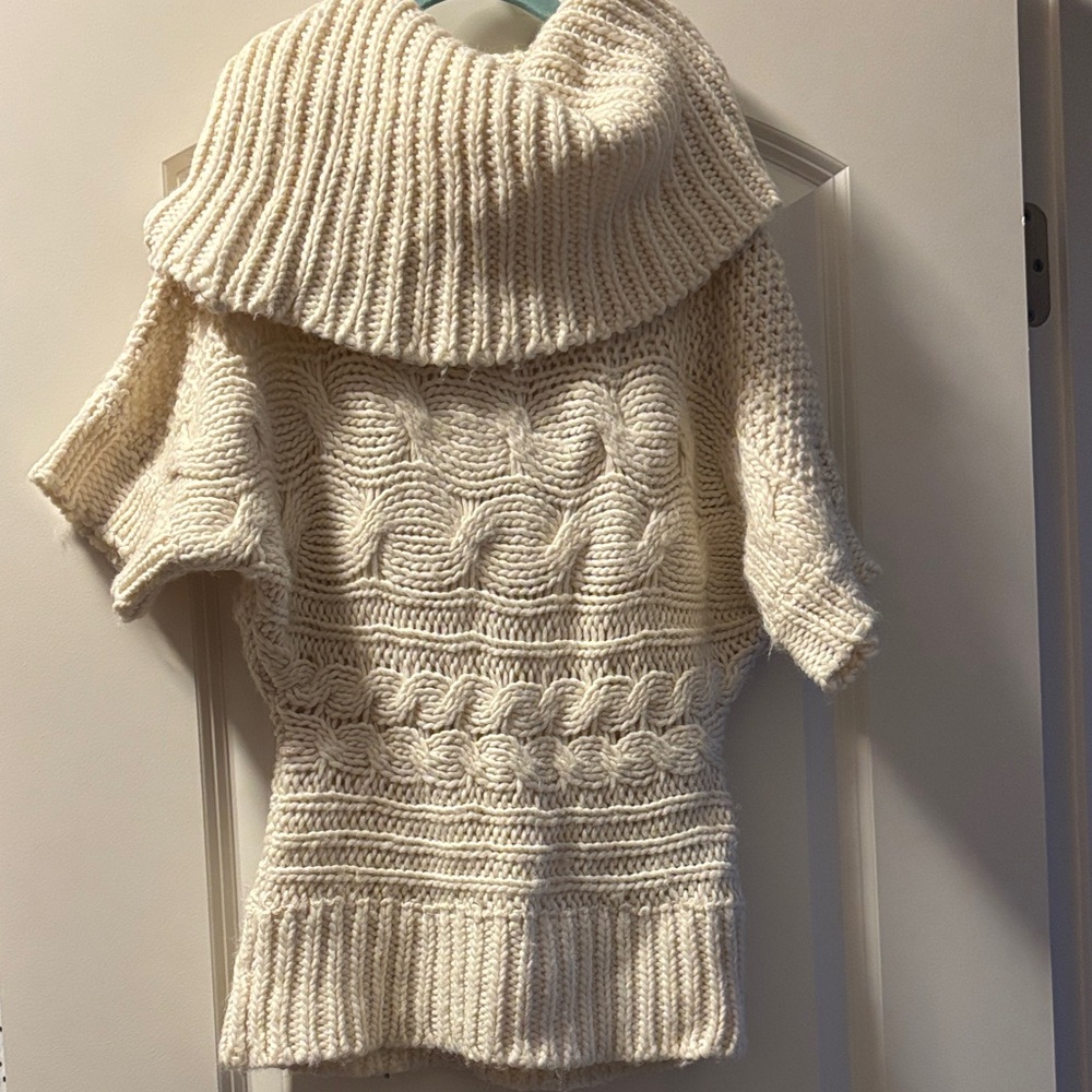 Cream Cable-Knit Cowl neck Sweater
